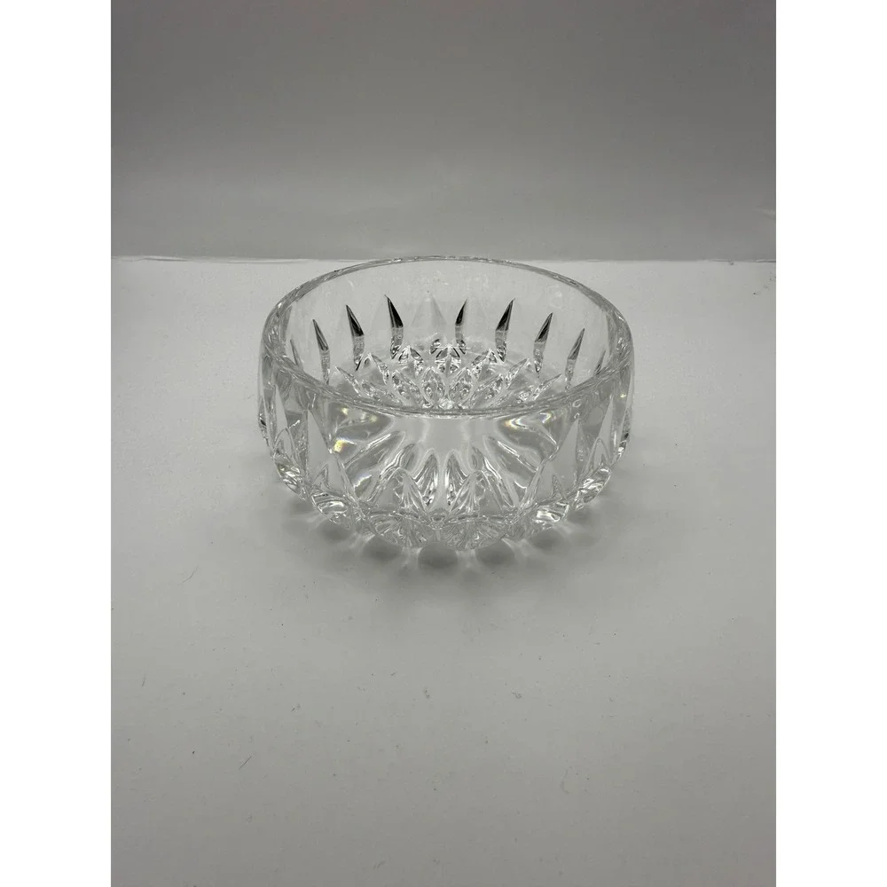Vintage Round Cut Glass Bowl Diamond Wedge Pattern Clear Crystal Style Decor